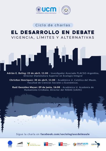 Póster informativo sobre un ciclo de charlas titulado 'El desarrollo en debate'.