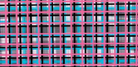 Una serie de cubos en una estructura de cuadrícula de colores vibrantes.