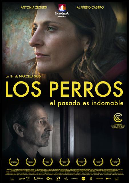 El cartel de la película 'Los Perros' muestra a dos personajes principales con un fondo evocador.