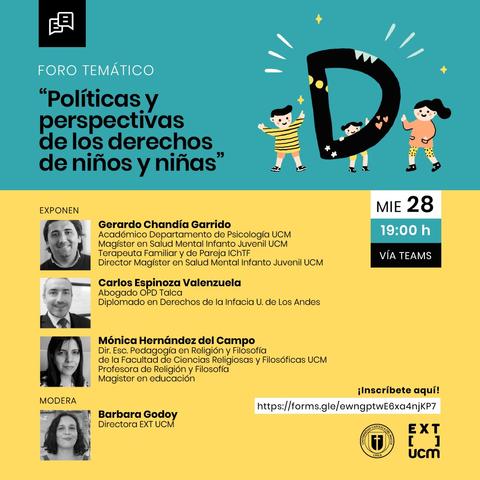 Un cartel informativo sobre un foro temático relacionado con los derechos de los niños y niñas.