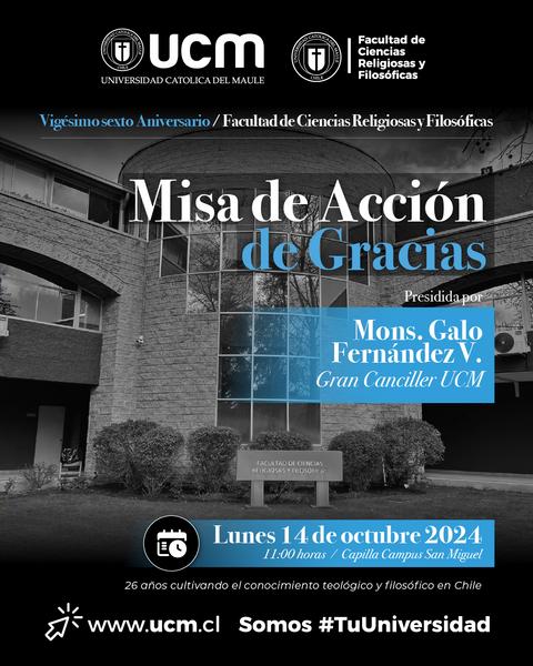 Anuncio de una misa de acción de gracias en la Universidad Católica del Maule.