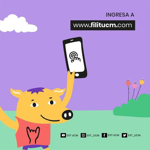 Una ilustración de un personaje animal sosteniendo un teléfono móvil y señalando con una mano.