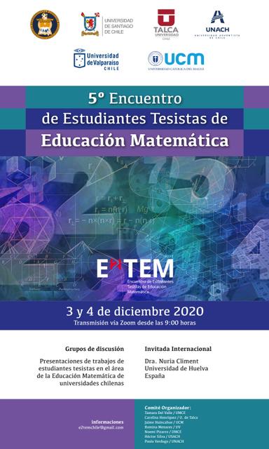 Cartel del 5° Encuentro de Estudiantes Tesistas de Educación Matemática que se llevará a cabo de manera virtual.