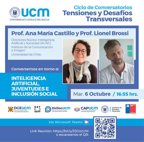 Un aviso sobre un ciclo de conversatorios con dos profesores invitados en la Universidad Católica del Maule.