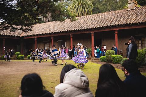 Un grupo de personas bailando en una celebración folclórica al aire libre.