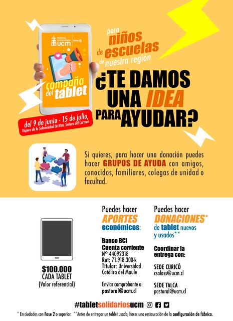 La imagen promueve una campaña para donar tabletas a niños de escuelas de la región.