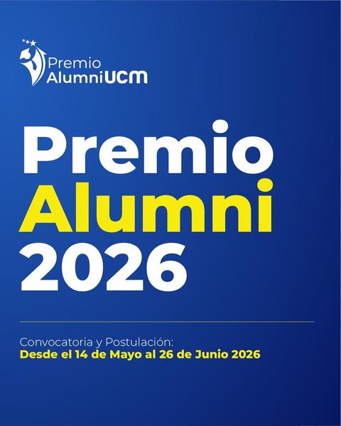 Este es el afiche del Premio Alumni UCM 2026 que invita a participar en la postulación.