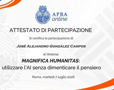 Certificado de participación en un webinar sobre el uso de la inteligencia artificial.