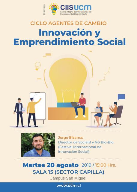 Una imagen promocional sobre un ciclo de innovación y emprendimiento social en una universidad.