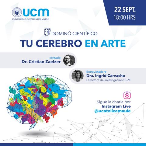 Cartel promocional de una charla sobre la relación entre el cerebro y el arte.
