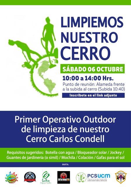 Cartel anunciador de un operativo de limpieza en el Cerro Carlos Condell.
