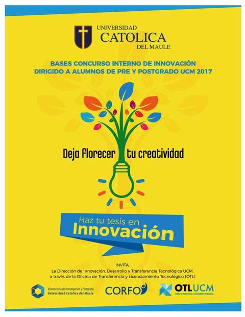 Un cartel que promueve un concurso interno de innovación, invitando a los alumnos a participar.