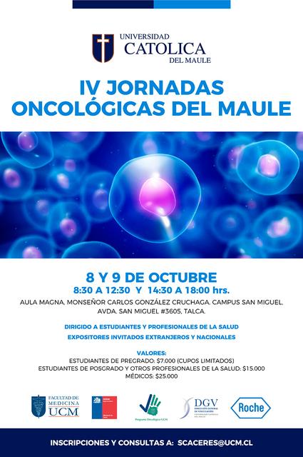 Anuncio sobre las IV Jornadas Oncológicas del Maule organizadas por la Universidad Católica del Maule.