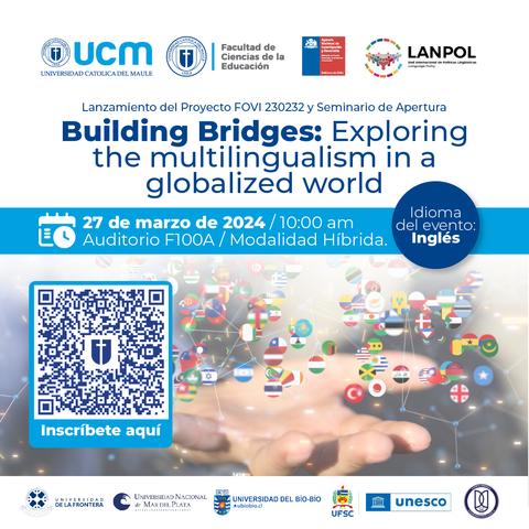 Imagen promocional de un evento académico sobre el multilingüismo en un mundo globalizado.