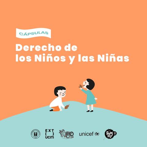 Una imagen que promueve el derecho de los niños y las niñas con ilustraciones de dos niños interactuando.