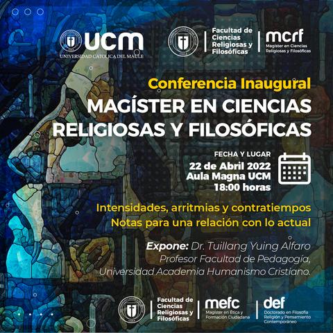 Imagen de una conferencia inaugural sobre el Magíster en Ciencias Religiosas y Filosóficas en la Universidad Católica del Maule.