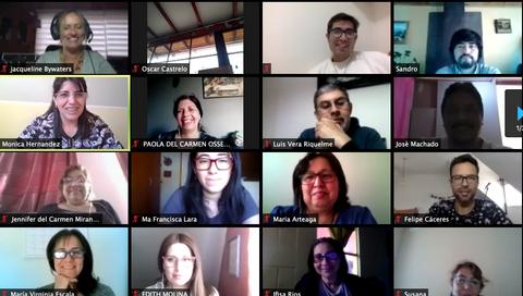 Reunión virtual con varias personas participando en videollamada.