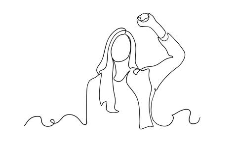 Una ilustración minimalista de una figura femenina levantando el brazo.