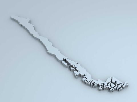 Mapa estilizado de un país con relieve en 3D.