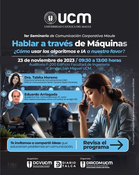 Anuncio del 1er seminario sobre comunicación corporativa que se llevará a cabo en la Universidad Católica del Maule.