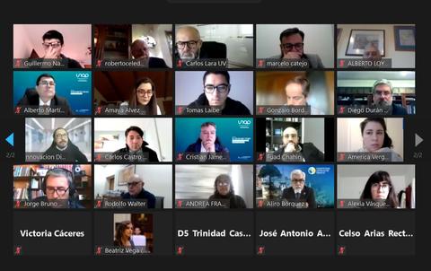 Reunión virtual con múltiples participantes en un formato de videoconferencia.