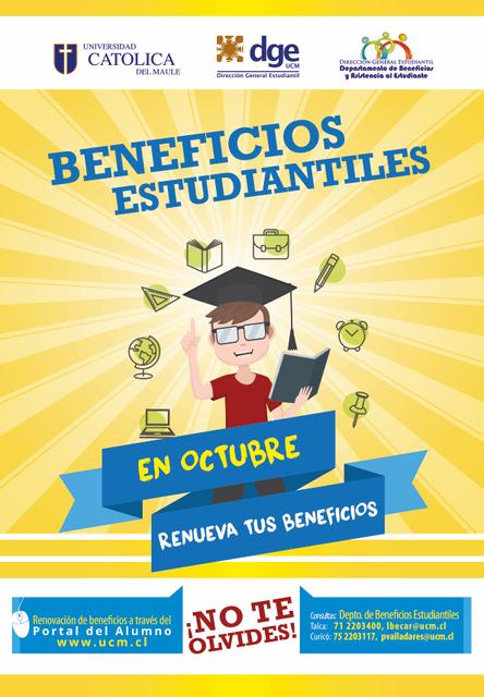 Un cartel que promociona los beneficios estudiantiles de la Universidad Católica del Maule para el mes de octubre.