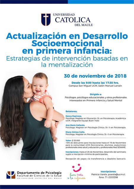 El cartel promociona un evento sobre desarrollo socioemocional en la primera infancia.