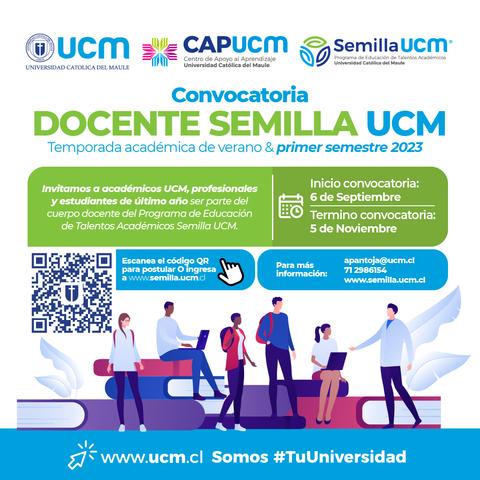 Convocatoria de docentes para el programa Semilla UCM en la Universidad Católica del Maule.