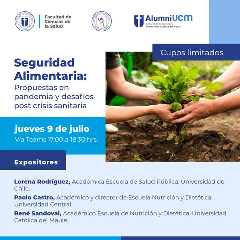 Convocatoria de un seminario sobre seguridad alimentaria con expositores destacados.