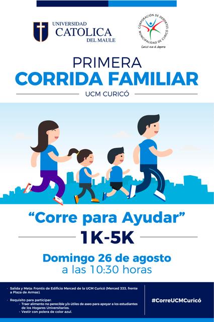 Publicidad de una corrida familiar en Curicó organizada por la Universidad Católica del Maule.