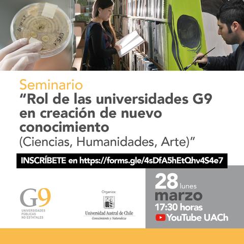 Imagen promocional de un seminario sobre el rol de las universidades en la creación de nuevo conocimiento.