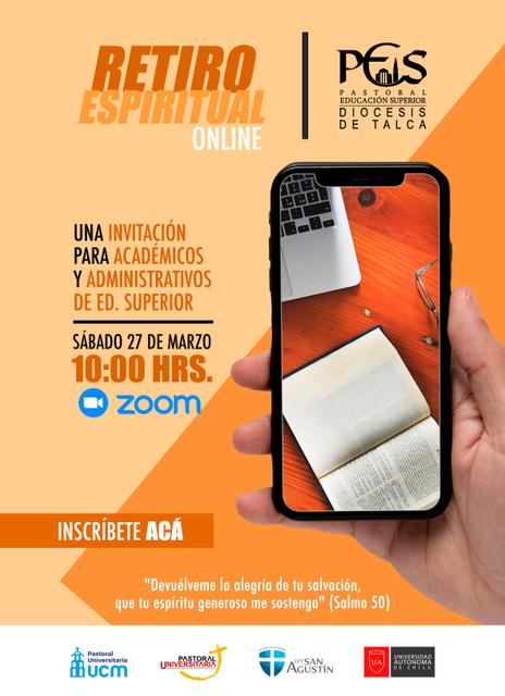 Invitación para un retiro espiritual online dirigido a académicos y administrativos de educación superior.