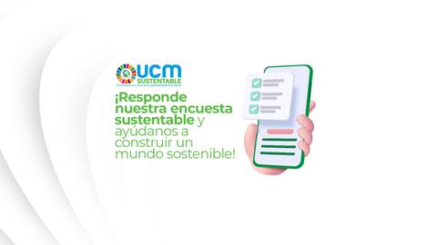 Una invitación a participar en una encuesta sobre sostenibilidad utilizando un teléfono móvil.