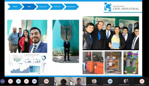 La imagen muestra un collage de varios grupos de personas y gráficos relacionados con la ingeniería civil industrial.