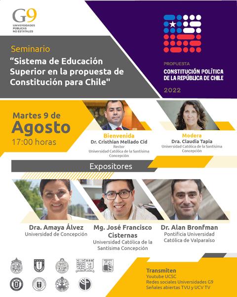 Imagen promocional de un seminario sobre educación superior en Chile.