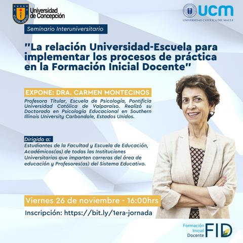 Cartel promocional de un seminario sobre la relación Universidad-Escuela en la formación docente.