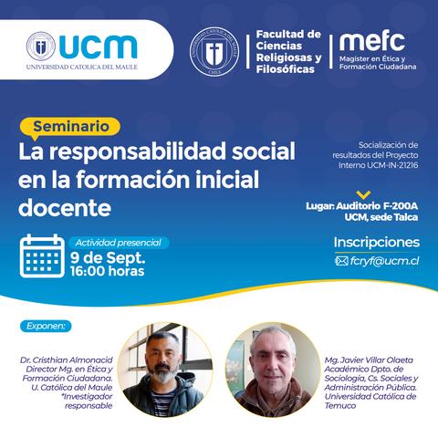 Seminario sobre la responsabilidad social en la formación inicial docente en la Universidad Católica del Maule.