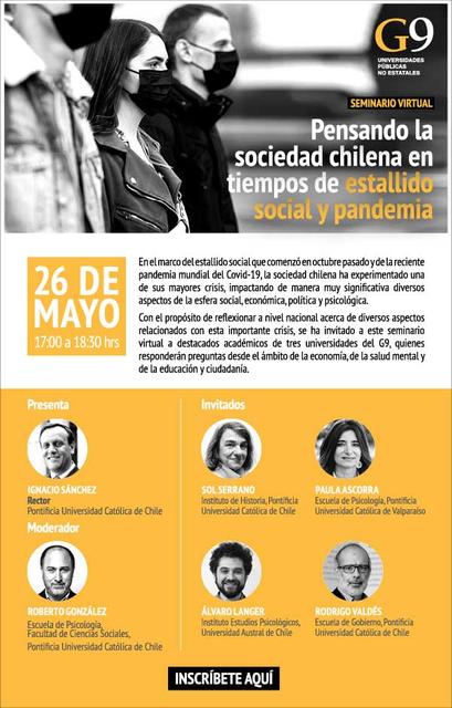 Un seminario virtual sobre la sociedad chilena en tiempos de estallido social y pandemia, presentado por académicos y expertos.