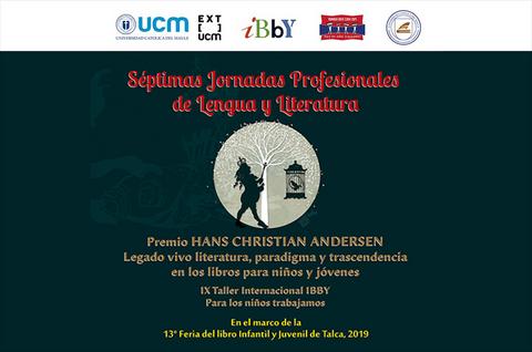 Cartel de las Séptimas Jornadas Profesionales de Lengua y Literatura con detalles sobre el premio Hans Christian Andersen.