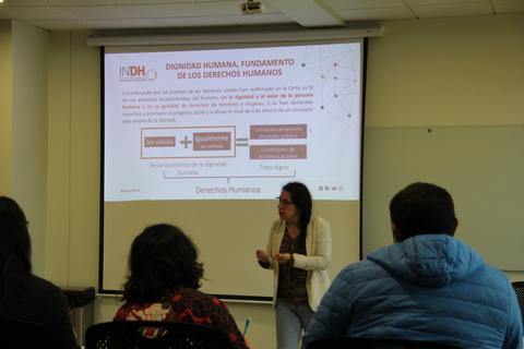 Una presentación sobre la dignidad humana y los derechos humanos en un aula.