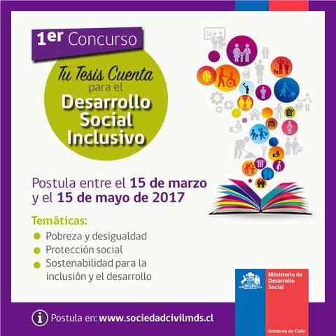 Anuncio sobre un concurso para tesis relacionado con el desarrollo social inclusivo en Chile.
