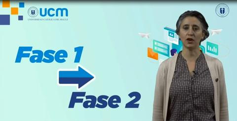 Una mujer presenta un esquema que muestra la transición de la Fase 1 a la Fase 2.