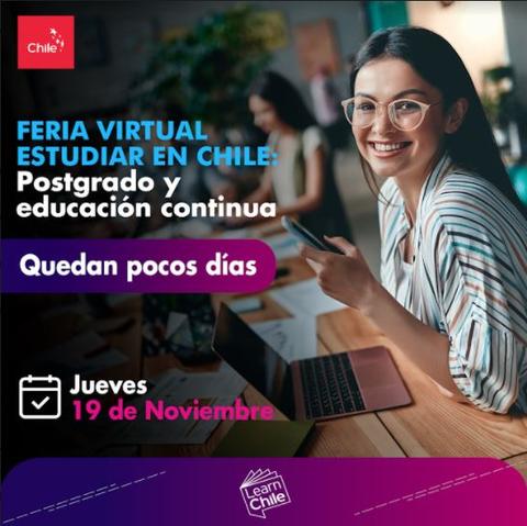 Anuncio sobre una feria virtual de educación en Chile con énfasis en postgrado.