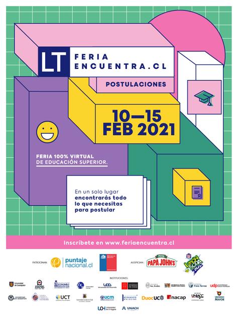 Cartel promocional de una feria virtual de educación superior que se llevará a cabo del 10 al 15 de febrero de 2021.
