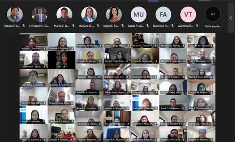 Una reunión virtual con múltiples participantes en una cuadrícula en línea.