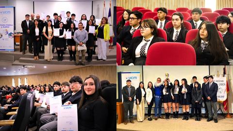 Un evento de premiación educativa donde se reconocen a estudiantes con diplomas y trofeos.