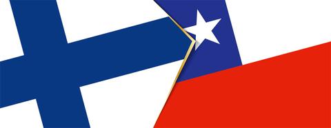 La imagen muestra las banderas de Finlandia y Chile fusionadas en un diseño gráfico.