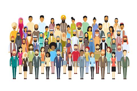 Un grupo diverso de personas representadas en un estilo gráfico colorido.