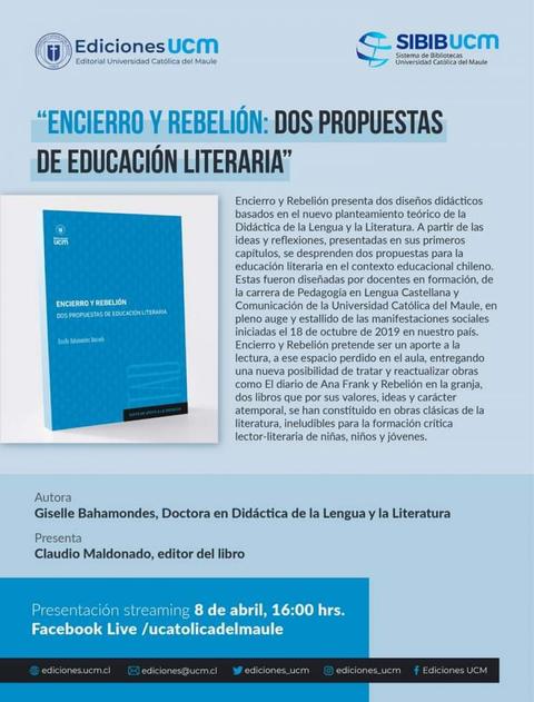 La imagen promociona el libro 'Encierro y Rebelión: Dos Propuestas de Educación Literaria' y su presentación online.