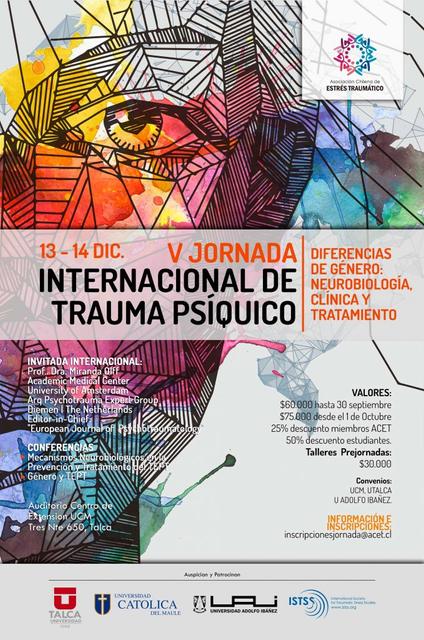 Cartel anunciador de la V Jornada Internacional de Trauma Psíquico, centrado en diferencias de género y tratamiento.